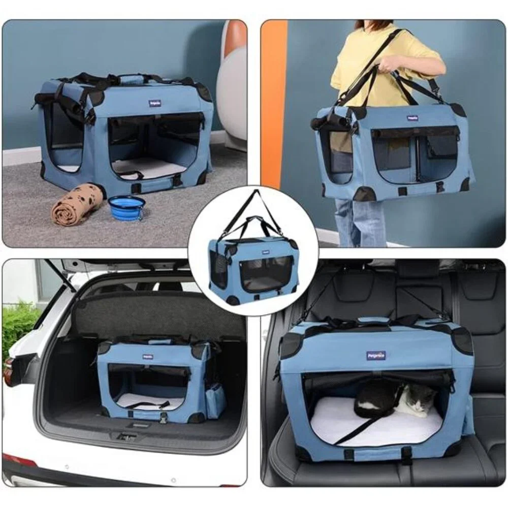 Portable Collapsible Dog Crate, Travel Dog Crate 24x17x17 with Soft Warm Blanket